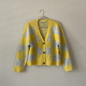 Zara V Neck Cardigan Yellow Gray Check